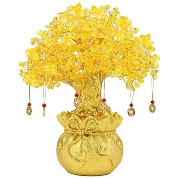 Citrine/Yellow Crytal Money Tree with Chinese Dragon Pots - Picture 6 of 6